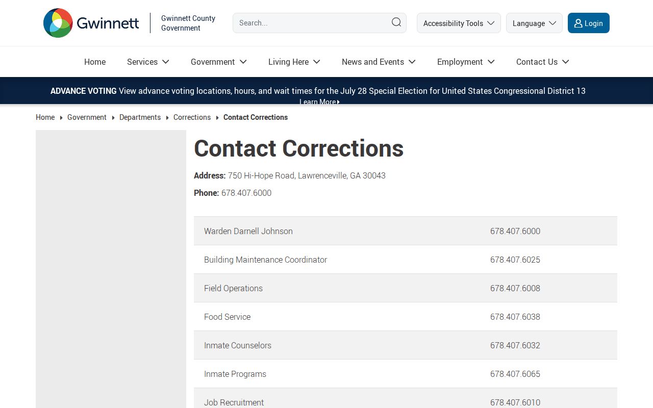 Gwinnett County Corrections contact information