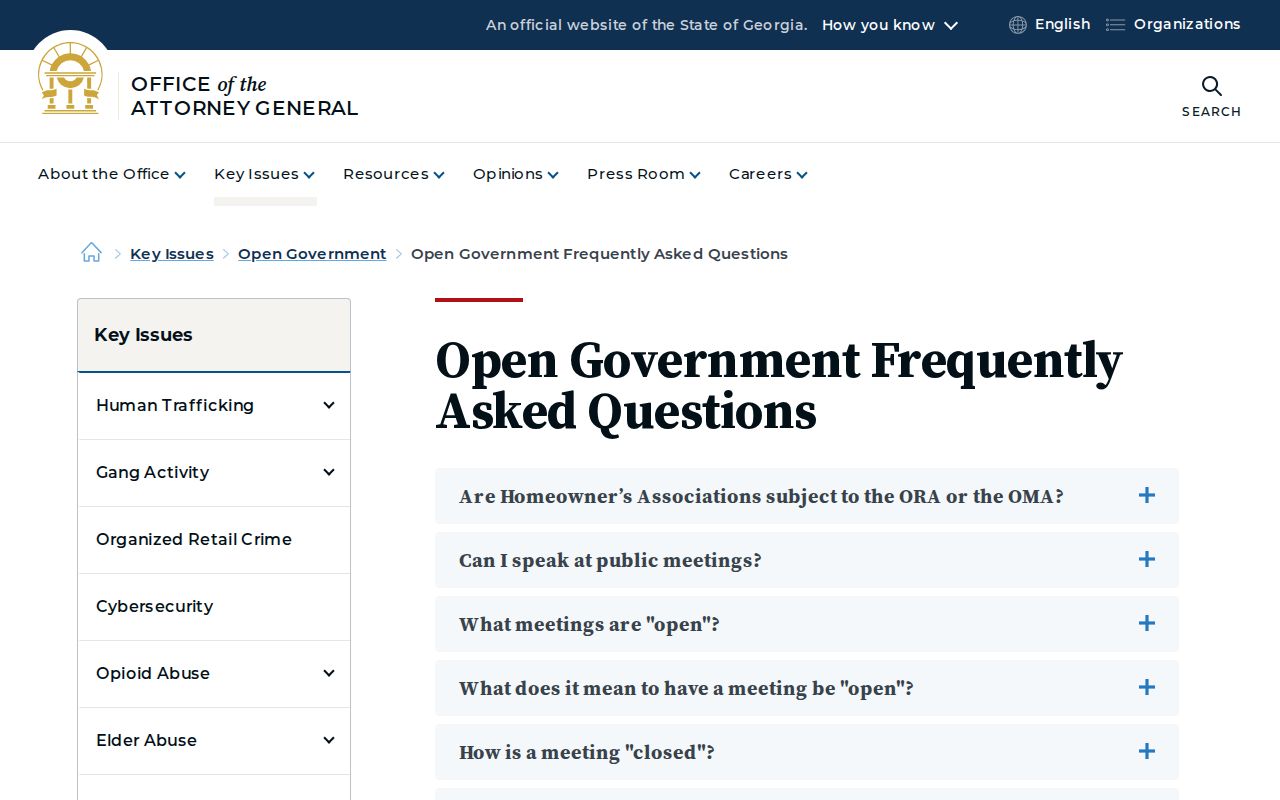 Georgia Attorney General open government records guidance