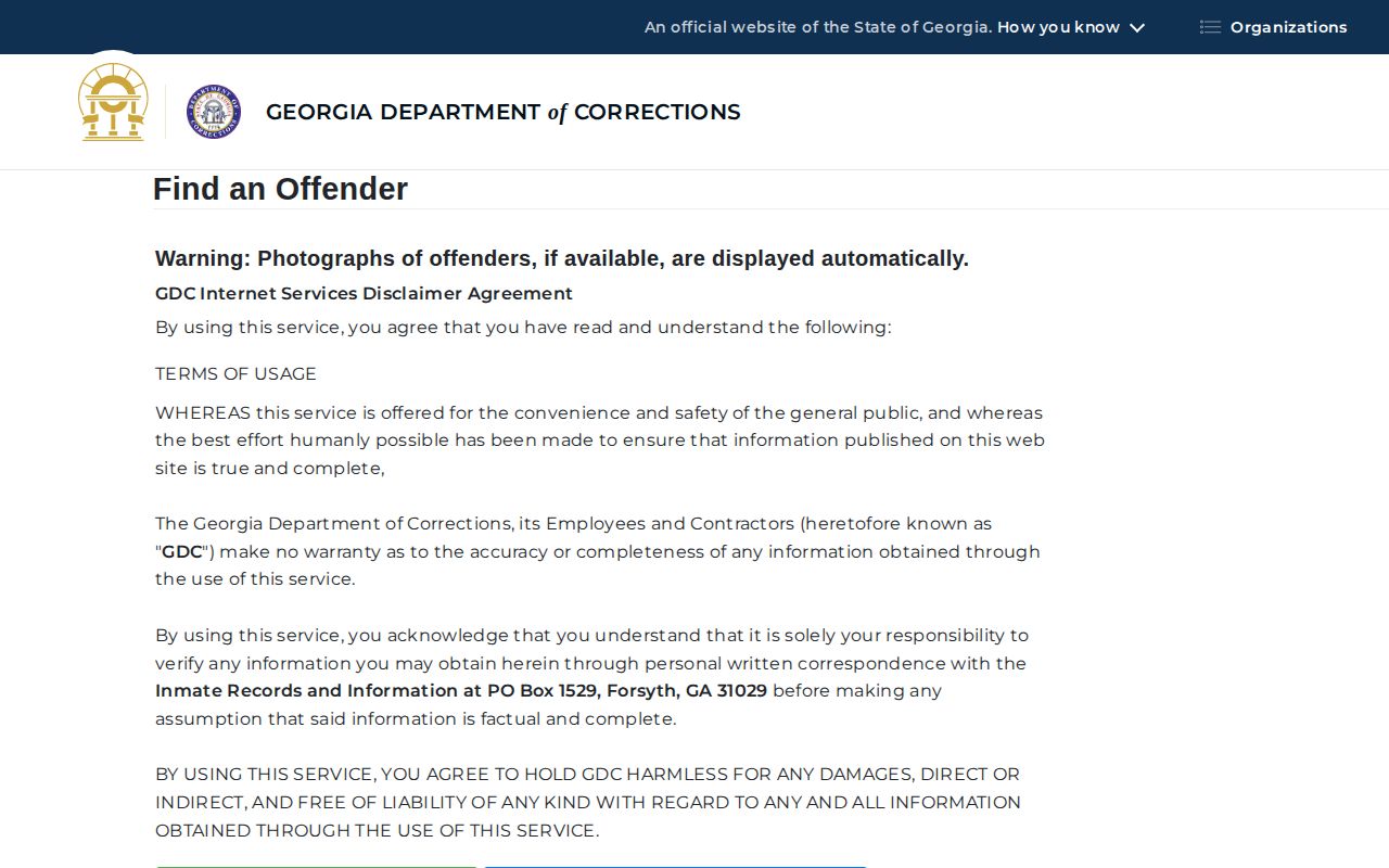 Georgia Department of Corrections offender query search form