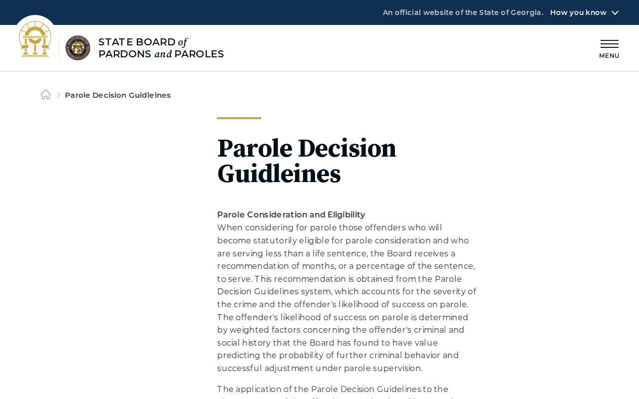 Georgia Parole Board decision guidelines affecting projected release dates