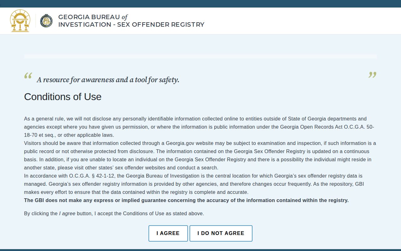 Georgia official sex offender registry public search interface