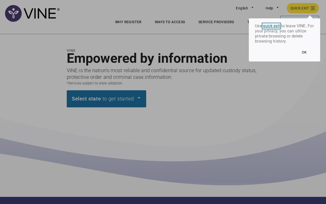 Gwinnett County VINELink inmate check state selection page